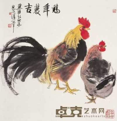 刘旦宅 癸酉（1993年）作 鸡年双吉 立轴 70.5×67.5cm